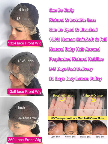 250 Density Deep Wave Lace Front Wig 13x6 Hd Lace Frontal Wig 4x4 13x4 Curly Human Hair Wigs For Women 360 Pre Plucked Lace Wig