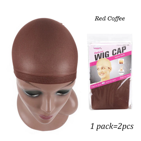 Yajukai New Stocking Cap For Wigs 2Pcs Cheap Hair Net For Wigs Bald Cap Beige Brown Nylon Stocking Wig Cap Stretchy Hair Cap