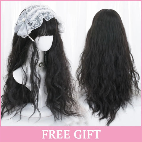 LM Synthetic Hair Long Wave Black And Pink Lolita Wigs For Women Cosplay Wig With Bangs Halloween Christmas Heat Resistant
