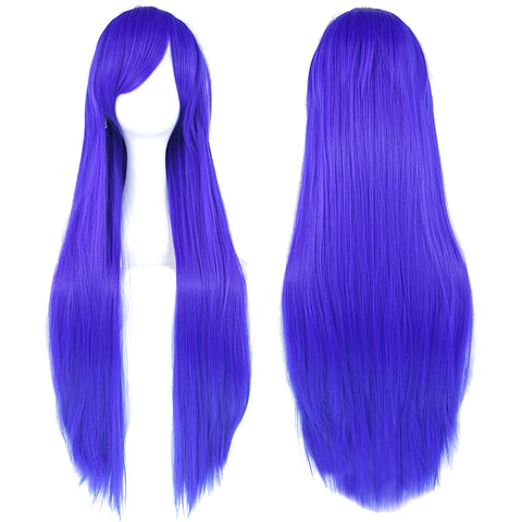 Soowee Long Synthetic Hair White Purple Cosplay Wigs Party Black Hair Straight Wig Hairpiece for Women