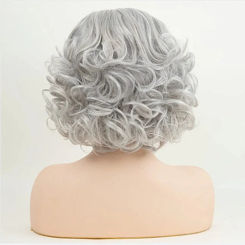 HAIRJOY Gray Wigs for Women Older Silver Grey Short Curly  Bob  Synthetic Hair Wigs