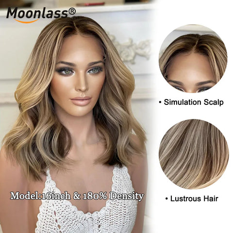 Highlight Ash Blonde Brown With Dark Root Body Wave 100% Human Hair Wig 180% Density Light And Breathable Transparen Lace Wigs