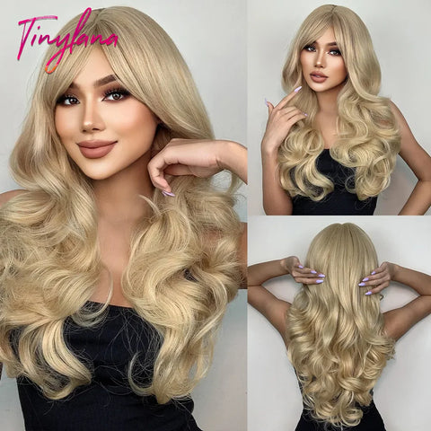 Ash Gray Platinum Long Curly Synthetic Wigs with Bangs for Women Afro Deep Wave Cosplay Lolita Wig Natural Hair Heat Reisitant