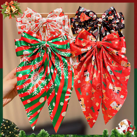 Girls Multicolor Bowknot Hair Clips Christmas Elements Hairpins with Snowflake Santa Claus Reindeer Designs for Holiday Gift