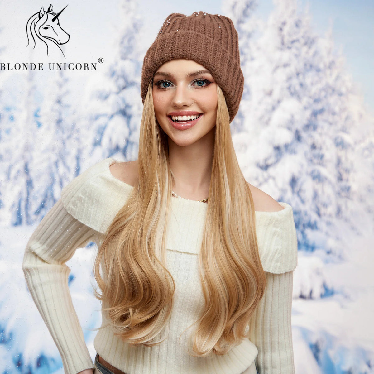 Blonde Unicorn Hat wigs Cap with Hair Hat Wig Blonde Wavey Wig Separable Synthetic Hair Women Daily Party High Temperature