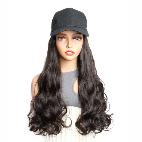 20Inch Synthetic Long Curly Baseball Cap Hat Wigs Heat Resistrant Black Brown Hairpiece for Women
