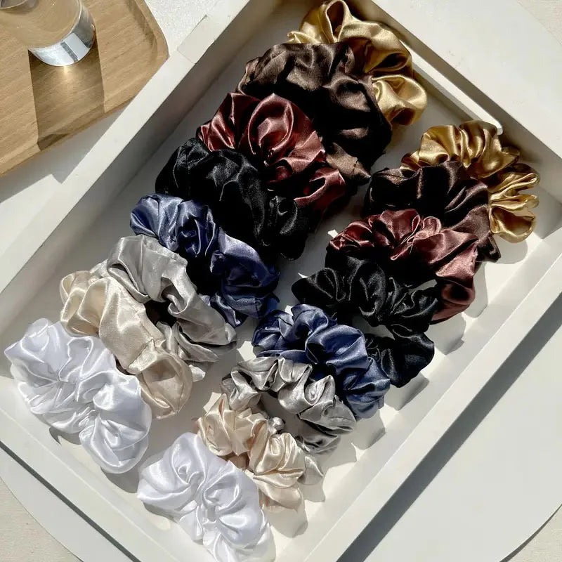 16-piece set of soft satin hair ties in pink and brown colors | suitable for wearing in all settings