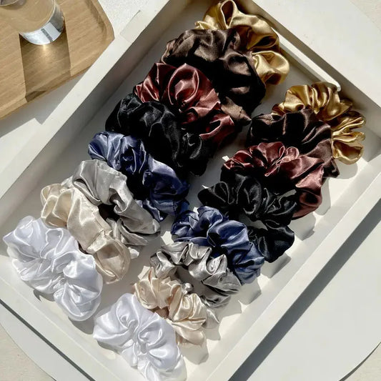 16-piece set of soft satin hair ties in pink and brown colors | suitable for wearing in all settings