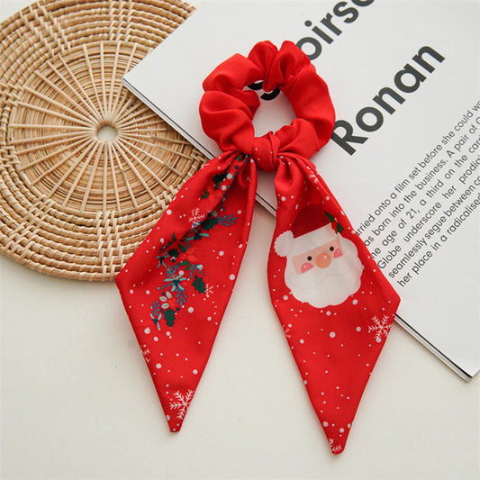 Christmas Hair Ties Scrunchies Santa Claus Coarse Checkered Bow Hair Rope For Girls Elastic Ponytail Holder Hair Accessories
