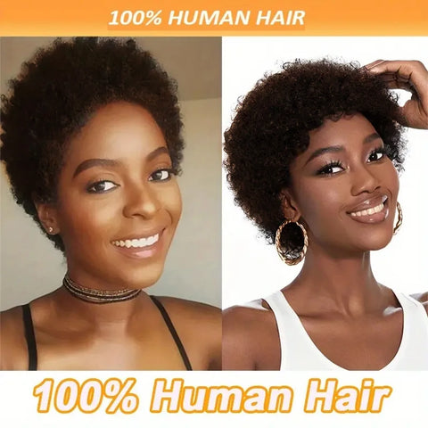 #4 Brown Afro Curly Bob Human Hair Wigs With Bangs For Women Remy Brazilian Kinky Curly Wigs No Lace Full Machine Made Wig
