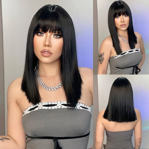 LOUIS FERRE Short Blonde Bob Synthetic Wigs With Dark Root Shoulder Length Blonde Straight Wig Mixed White Hair High Temperature