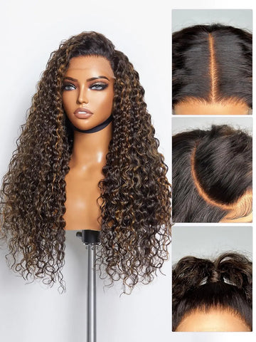 7X6 Hd Partingmax Glueless Wig Chestnut Brown Highlights Curly Closure Hd Lace Wig Breathable Cap (16 Inch & Precut Lace)