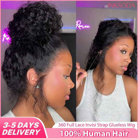 Deep Wave 360 HD Full Lace Front Wigs Curly Wig 100% Brazilian Human Hair Pre Plucked Invisible Strap Glueless Wig Water Wave