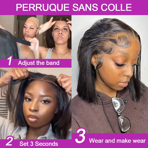 Brazilian Human Hair Bob Wigs Glueless HD Lace Front Wig No Glue Short Bone Straight Lace Frontal Wig Ready to Wear 250 Density