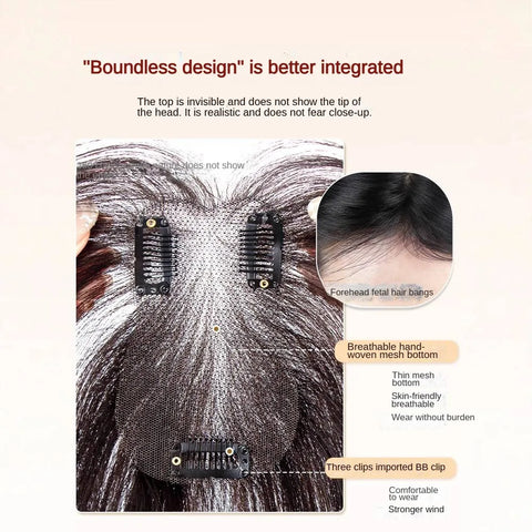 Ultra-Thin Mesh Hair Toppers 7x11cm Clip-In Fringe Bangs Hairpiece for Women Fluffy Real Hair Increase Volume Cover White Hair