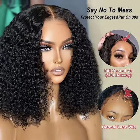 Jessenia Glueless Wig Human Hair Ready To Wear Kinky Curly Bob Wigs For Women Deep Curl Bob Wig 100% Human Hair Wigs PreCut Lace