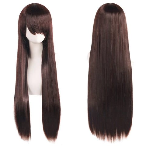 80cm Long Synthetic White Purple Cosplay Wigs Green Hair Straight Silver Wig Pink Hairpiece Lolita Wig with Bangs