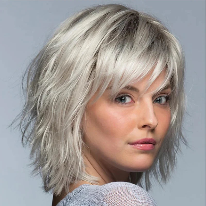 HAIRJOY Synthetic Hair Grey  Wig for White Women Short Curly  Wigs  for Daily Party Use