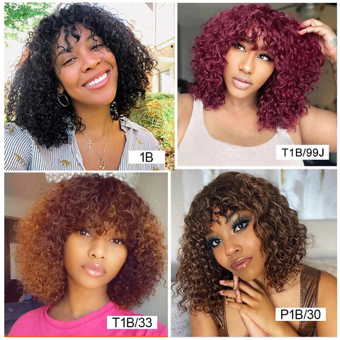 Black Pearl Curly Wigs Perruques Cheveux Humains Fringe Wig Jerry Curly Wig With Bangs Human Hair Short Pixie Cut Wigs Human Hai