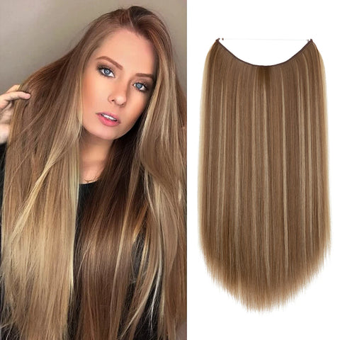 SARLA Synthetic No Clip Hair Extension Ombre Natural Fake False Long Straight Hairpiece Blonde Hair For Women
