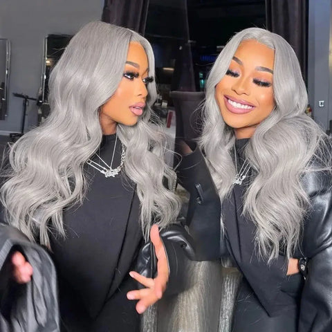 30 Inch Grey Human Hair Wigs Raw Vietnamese Silver Body Wave Lace Front Wigs For Women Gray 13x6 Transparent Lace Frontal Wig