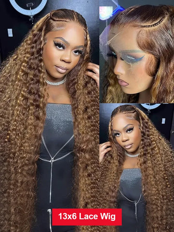 Curly 13x6 Lace Frontal Human Hair Wig 427 Highlight Ombre HD Deep Wave 30 40 Inch 13x4 Lace Front Wigs Water Wave 250 Density