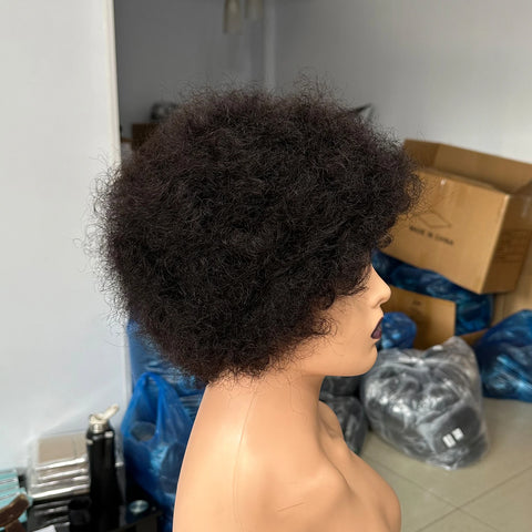 Afro kinky Curly Human Hair Wigs For Black Women Brazilian Hair Natural Black Full Machine Pixie Cut Fluffy Wig