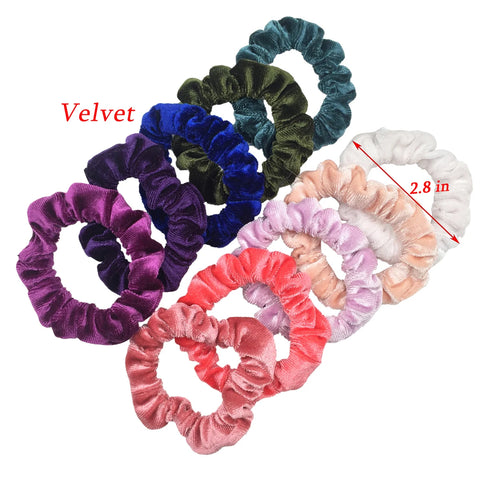 10pcs/pack Women Colorful Velvet Scrunchies Elastic Hair Bands Solid Color Hair Ties Ponytail Holder Accessories Fabric Leopard