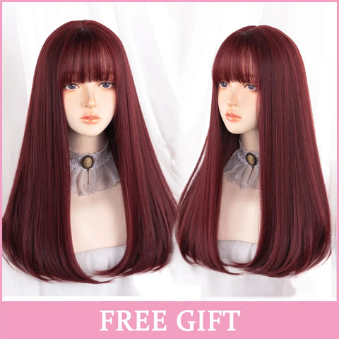 LM Synthetic Hair Long Wave Black And Pink Lolita Wigs For Women Cosplay Wig With Bangs Halloween Christmas Heat Resistant