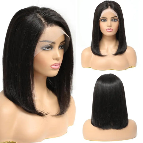 Brazilian Straight Human Hair Wigs Short Bob Wig Cheap Transparent Lace Closure Wigs For Women Human Hair PrePlucked Hairline
