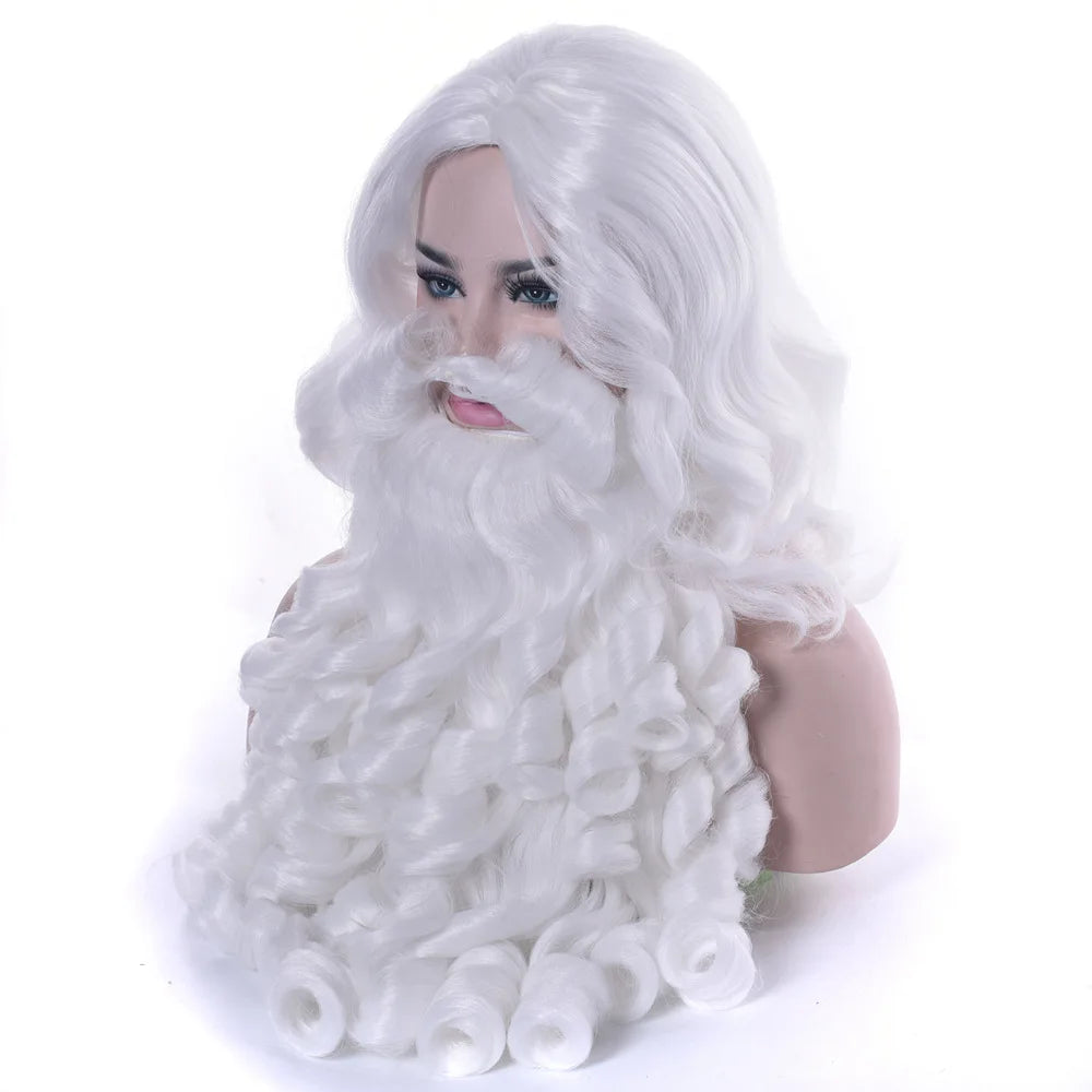Silk Deluxe White Santa Fancy Dress Costume Wizard Wig and Beard Set 60cm Christmas Halloween New Year Decoration