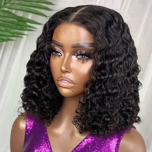 Short Bob No Glue Wigs Deep Wave 7x5 Glueless Human Hair Ready To Wear 250% Pre Cut Lace 13x6 Culry Lace Front Human Hair Black