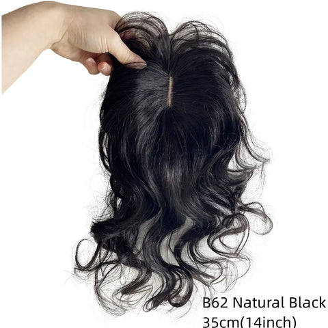Natural Body Wavy Clip in Human Hair Topper for Women #1B Soft Hairpiece Extension for Mild Woman Increase Hair Volume Remy