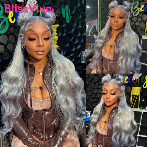 Body Wave Ash Grey Lace Front Wigs Human Hair Blonde 613 Lace Front Wigs 13x6 Remy Brazilian Silver Gray Colored Human Hair Wigs