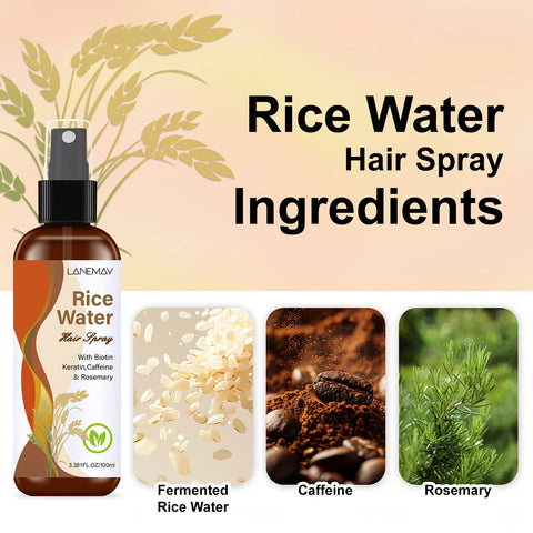 Rice Water Hair Spray - with Biotin,Keratin,Caffeine & Rosemary,Smooths Hair and Reduce Tangles,Add Hair Shine for All Hair Type