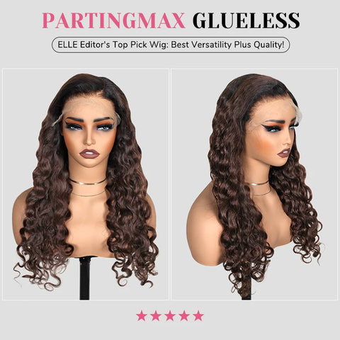7x6 Chestnut Brown Highlights PartingMax Glueless Wig Straight Body Wave Water Wave Burmese Curly Closure HD Lace Long Curly Wig