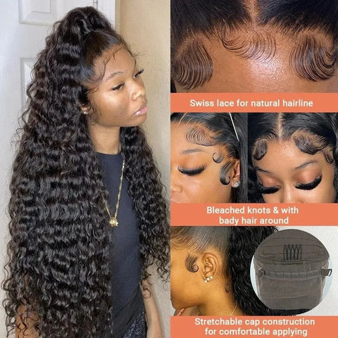 250 Density Deep Wave Lace Front Wig 13x6 Hd Lace Frontal Wig 4x4 13x4 Curly Human Hair Wigs For Women 360 Pre Plucked Lace Wig