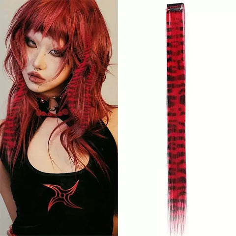 Stripe Printed Hair Colorful Long Straight Hair Pieces Synthetic Clip-in Hair Extensions for Daily Use Party Halloween