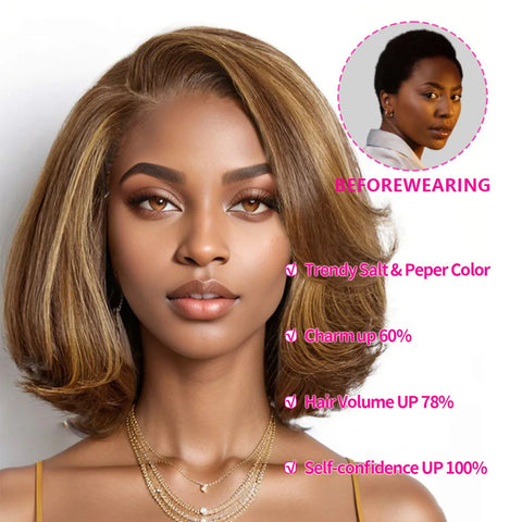 Dark Brown Color Bob 100% Human Hair Wigs Water Wave 13x4 HD Lace Front Bob Wigs Deep Wave Human Hair Lace Frontal Wig