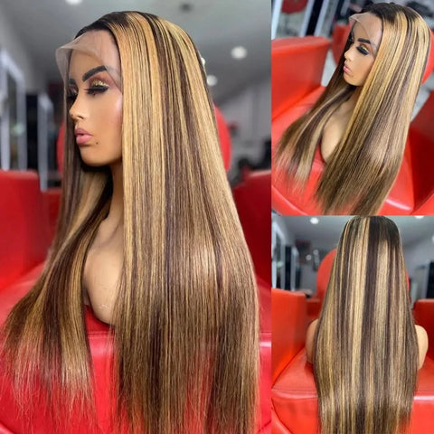 Straight Human Hair Wigs 4/27 Highlight 38 Inch Wigs Human Hair Hd Frontal 13x6 Brazilian Wigs Original 200% Density