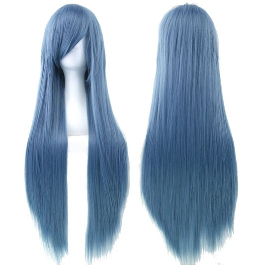 Soowee Long Synthetic Hair White Purple Cosplay Wigs Party Black Hair Straight Wig Hairpiece for Women