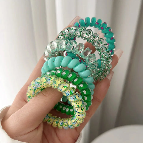 AWAYTR 6pcs Cute and Colorful Spiral Hair Ties Resin Jelly Coil Hair Rings for Women and Girls Ponytail Holders Hair Accessories