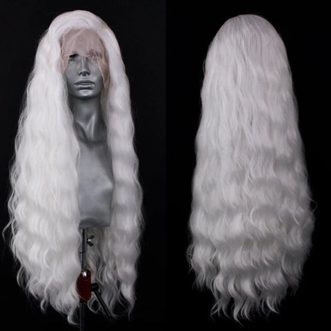 Platinum Blonde Wave Wig Synthetic Lace Front Wigs For Women Long Natural Wave Lace Hair White Black Pink Wig Loose Curl Cosplay