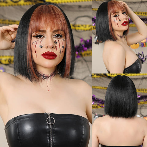 LOUIS FERRE Short Blonde Bob Synthetic Wigs With Dark Root Shoulder Length Blonde Straight Wig Mixed White Hair High Temperature