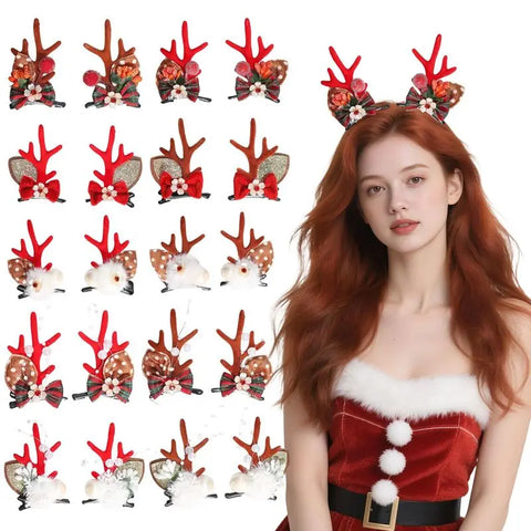 Christmas New Forest Bow Flower Pearl Antlers Hair Clip Holiday Party Dress Up Cute Hairpin Christmas Party Small Gifts Holiday