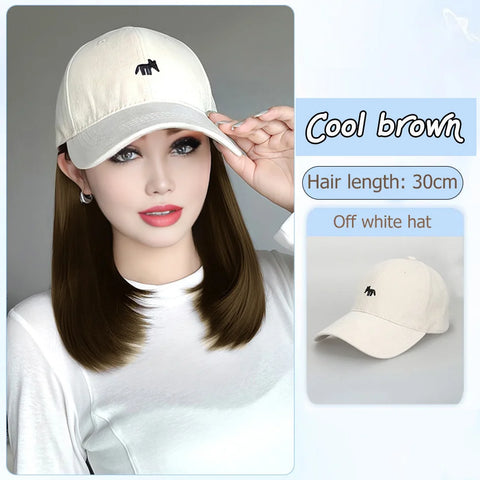 Synthetic12/16/18inch duckweave cap straight hair inward wig baseball capwater wave wig extensions ponytail daily Christmas