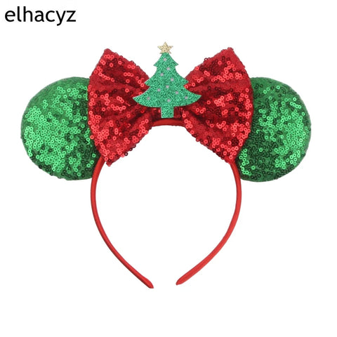 2024 New Christmas Mickey Minnie Mouse Headband Women Disney Ear Hairband Kids Xmas Party Hair Accessories Hot Festival Cosplay