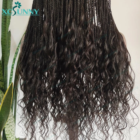 Full Lace Twist Braid Wig Human Hair Micro Twist Wig With Curly Ends Baby Hair Pre Plucked Hairline For Women