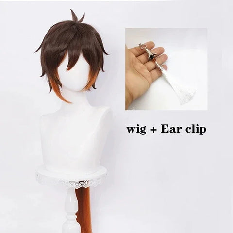 Anime Zhongli Cosplay 80cm Long Christmas Brown Orange Wig Cosplay Wigs Heat Resistant Synthetic Wigs Halloween