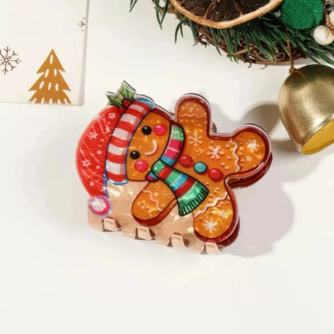 1/2Pcs Acrylic Christmas Hair Claw Clips for Women, Gingerbread Man Design Hair Jaw Clips Hair Accessories Holiday Gift Hair Pin